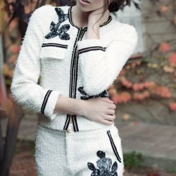 MISMASH tweed ivory blazer with black lace embroideries details Size M - Picture 13 of 14
